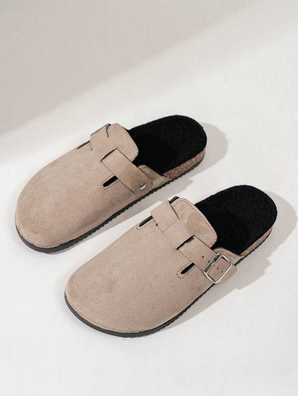 VÄLO Lumo Clog-Khaki Velvet Black Fur Bottom